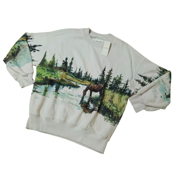 Abercrombie Horse Sunday Crewneck Sweatshirt Wildlife Graphic Oversized NWT🐎 - Picture 3 of 4